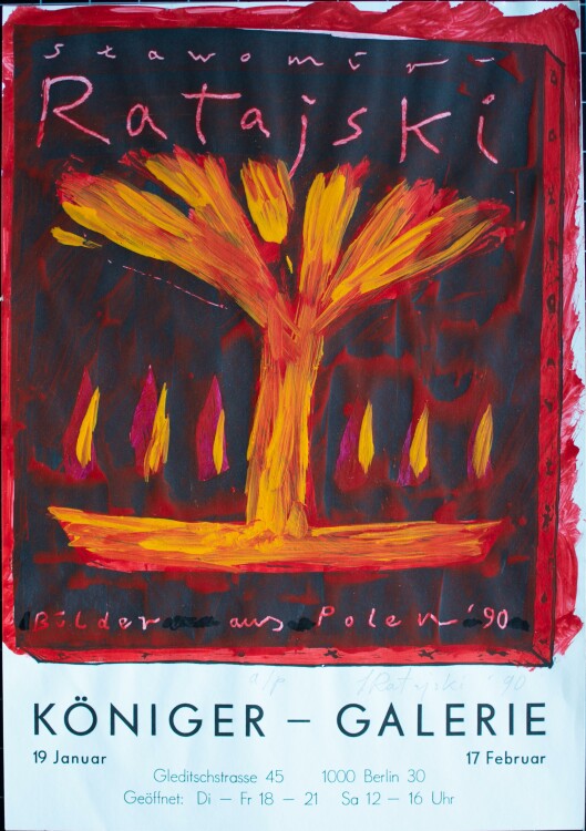 Slawomir Ratajski - Abstrakte Komposition mit Baum - 1990 - Offsetdruck, Akryl