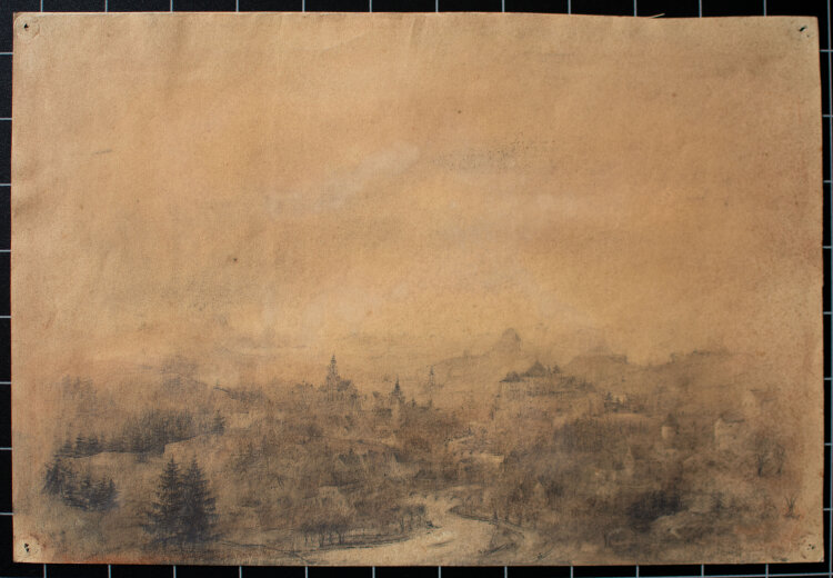 Willi Schmid - Stadtlandschaft am Fluß - 1948 - Öl auf Hartfaser