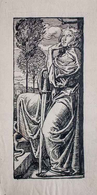Wilhelm Wohlgemuth - Sitzende Figur mit Schwert - Tuschezeichnung - o. J.