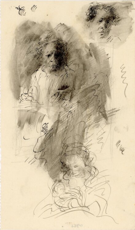 Willi Schmid - Madonna und Männerporträt (Selbst), Skizze - o.J. - Tusche