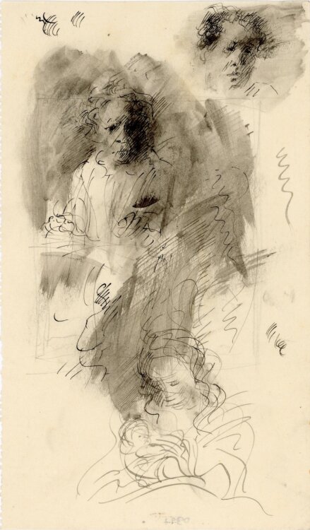 Willi Schmid - Madonna und Männerporträt (Selbst), Skizze - o.J. - Tusche