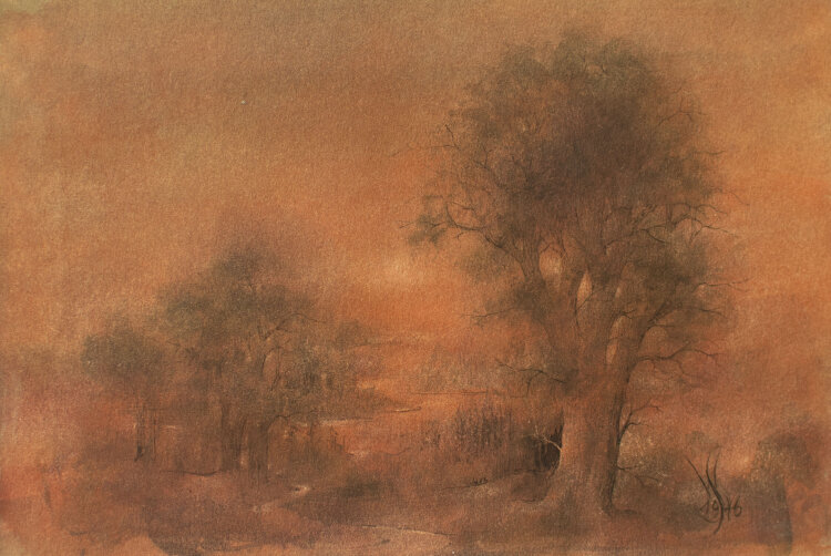 Willi Schmid - Flußlandschaft in Rot - 1946 -...