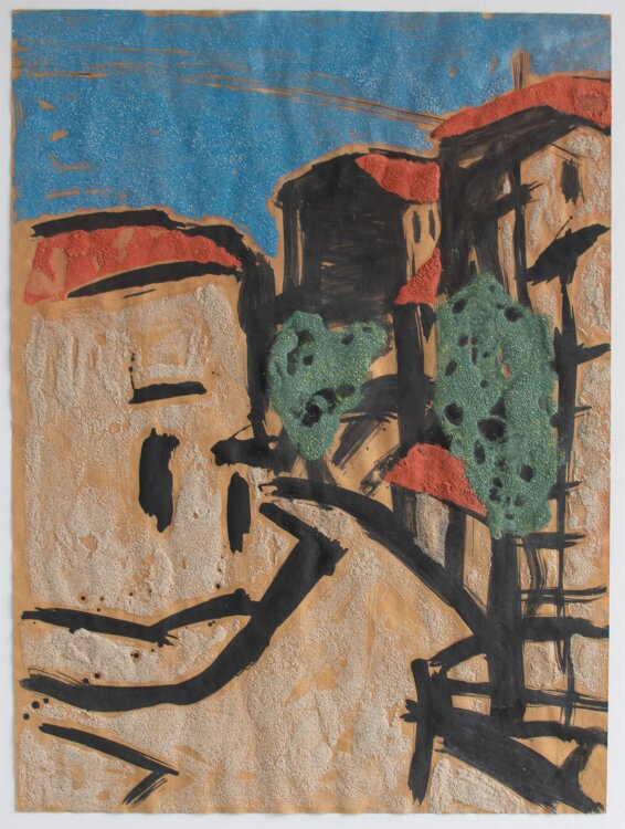 Veronika Wagner - Berliner Straßenansicht mit Bäume - 2014 - Aquarell und Sand auf Papier