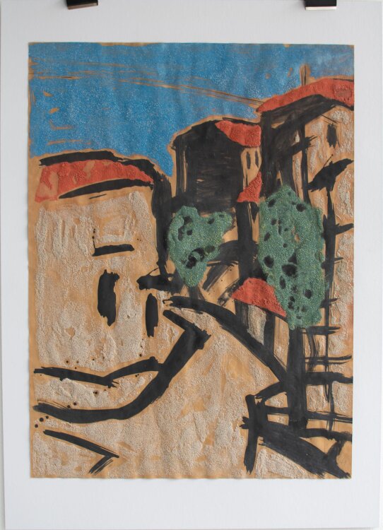 Veronika Wagner - Berliner Straßenansicht mit Bäume - 2014 - Aquarell und Sand auf Papier