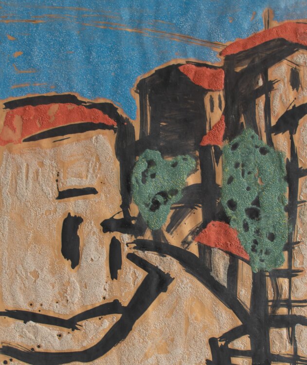 Veronika Wagner - Berliner Straßenansicht mit Bäume - 2014 - Aquarell und Sand auf Papier