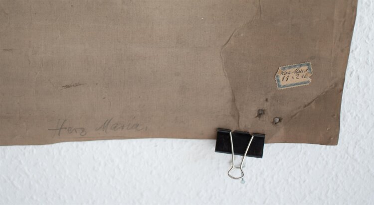 Glasmanufaktur Johann Heinrich Huber-Stutz Zürich, Monogrammiert MF - Unbeflecktes Herz Mariä - o.J. - Kohle / Aquarell