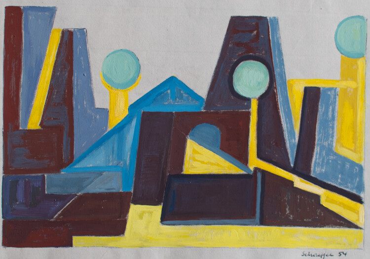 Gertrud Schaeffer - Kubistische Landschaft - 1954 - Akryl auf Papier