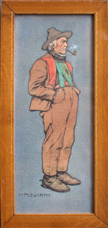 Heinrich Altwirth - Mann in Tracht und mit Pfeife - um 1890 - Aquarell