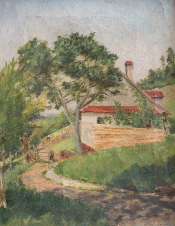 Unbekannt - Landschaft mit Bauernhaus - um 1920 - Öl...