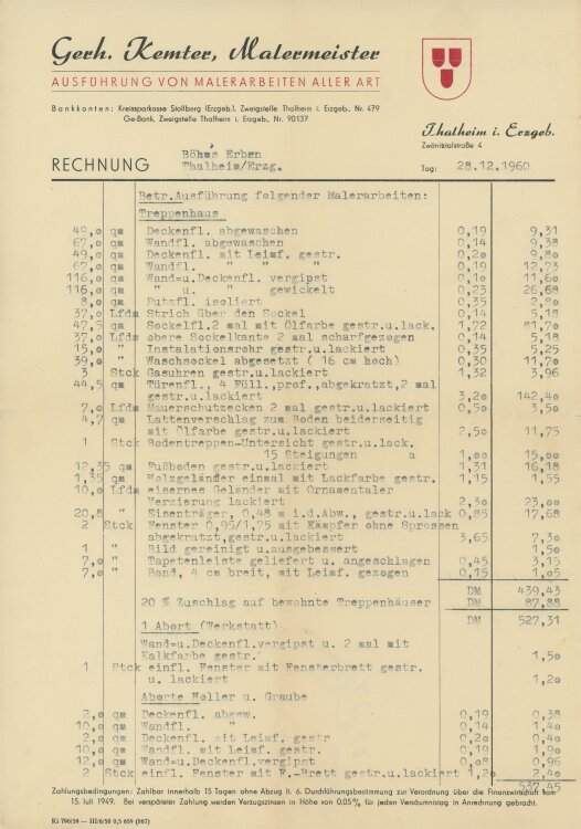 G. Kemter - Rechnung - 28.12.1960