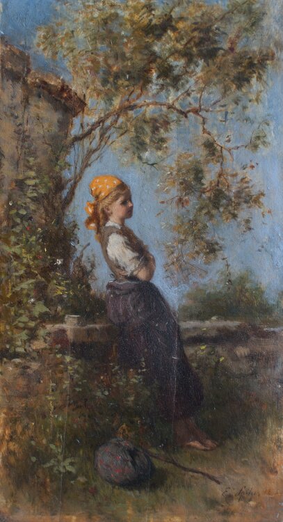 Emanuel Spitzer - Mädchenporträt - 1875 - Öl auf Holz