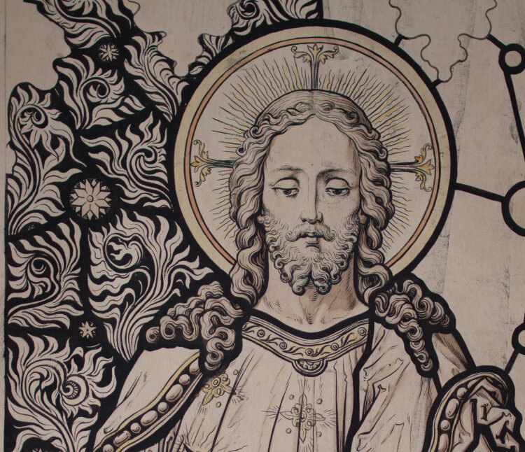 Glasmanufaktur Johann Heinrich Huber-Stutz Zürich - Segnender Christus - undatiert - Aquarell/ Gouache auf Papier, auf Leinwand