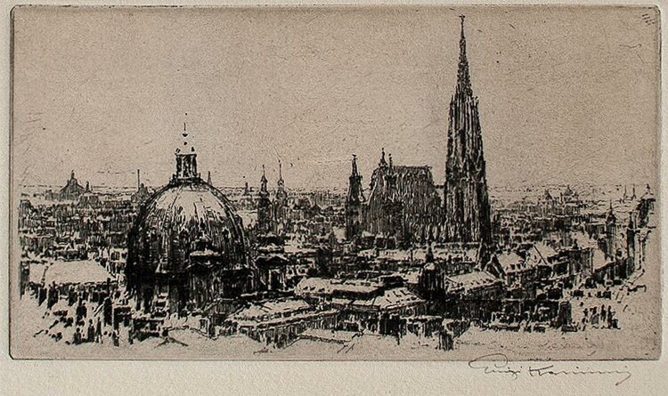 Luigi Kasimir - Stadtansicht St. Stephansdom in Wien - Radierung - o. J.