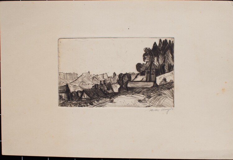 Willi Moegle - Dorfansicht, Berglandschaft - Anfang 20. Jahrhundert - Radierung