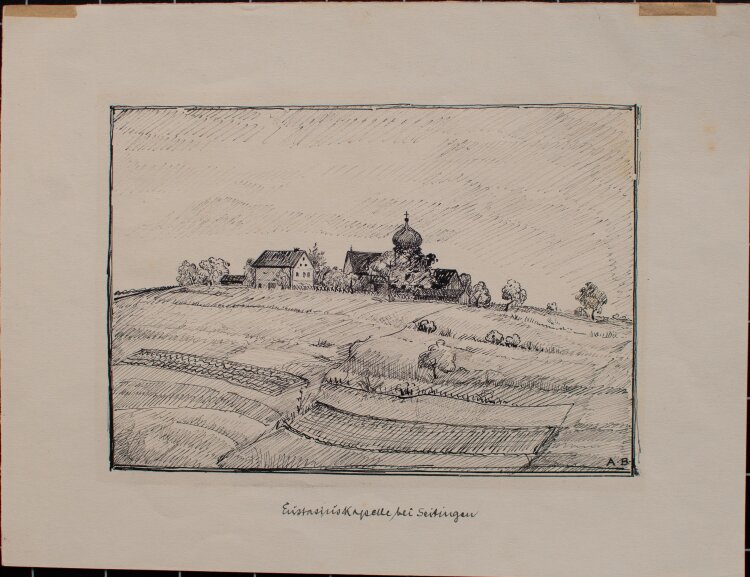 Anton Bauer - Eustachiuskapelle bei Seitingen-Oberflacht - Anfang 20. Jahr. - Zeichnung