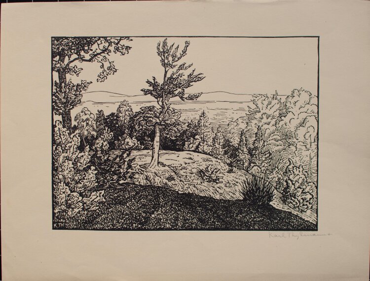Karl Thylmann - Berglandschaft mit Bäume - o.J. - Holzschnitt