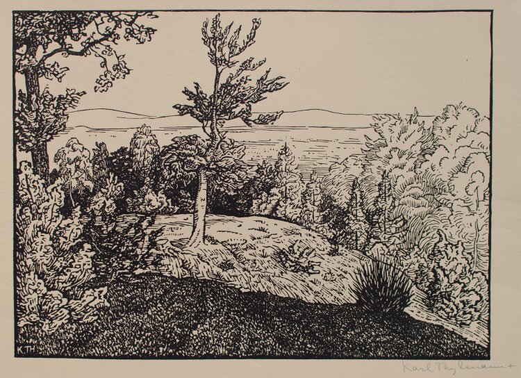 Karl Thylmann - Berglandschaft mit Bäume - o.J. - Holzschnitt