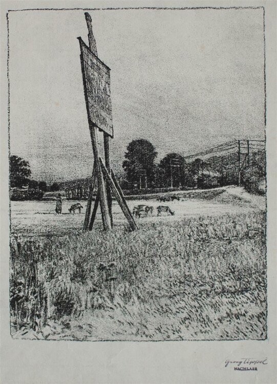 Georg Tippel - Landschaft mit Werbeschild - Lithographie - o. J.