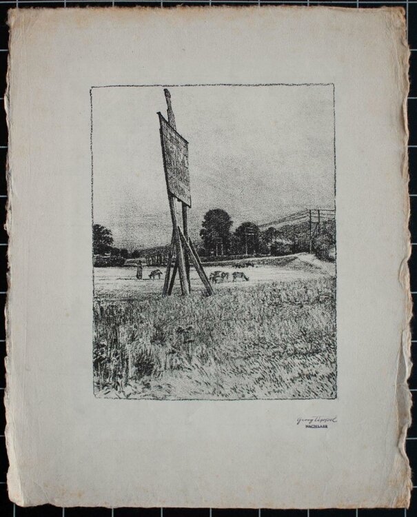 Georg Tippel - Landschaft mit Werbeschild - Lithographie - o. J.