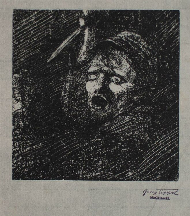 Georg Tippel - Männliches Porträt / Bewaffneter Soldat - Lithographie - o. J.