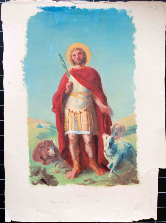 Unbekannt - J. Castulus mit Kuh, Schaf und Pferde - 1856 - Öl auf Papier