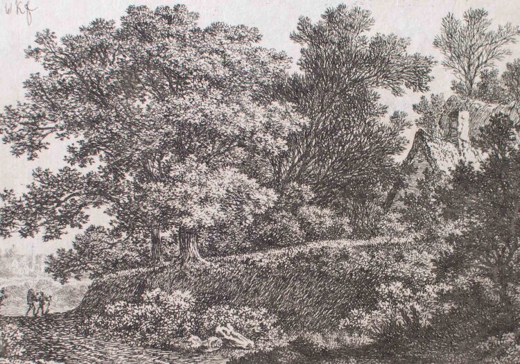 unbekannt - Baumlandschaft mit Dächern - Mitte 19....