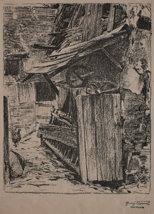 Georg Tippel - Bauernhaus / Hinterhof - Lithographie - o. J.