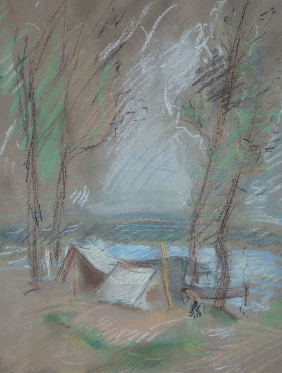 Georg Tippel - Zelte an einem See - Pastell - o. J.