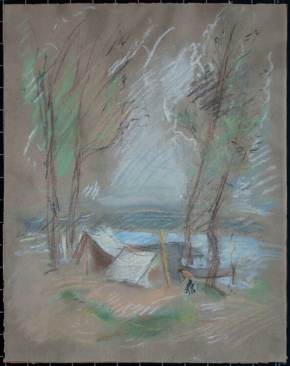 Georg Tippel - Zelte an einem See - Pastell - o. J.