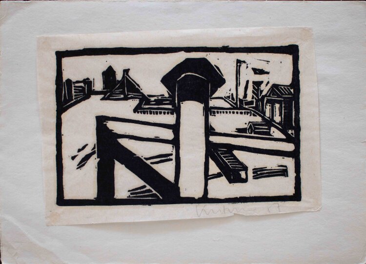 Michael Kutzner - Stadtansicht und Hafen - 1987 - Holzschnitt