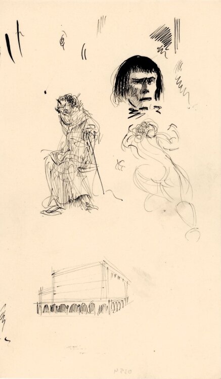 Willi Schmid - Diverse Skizzen Porträt, Figur, Architektur - o.J. - Tusche Zeichnung