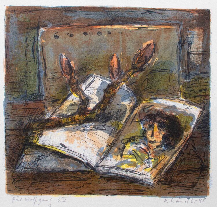 Rolf Händler - Stilleben mit Zweig und Buch - 1998 -...