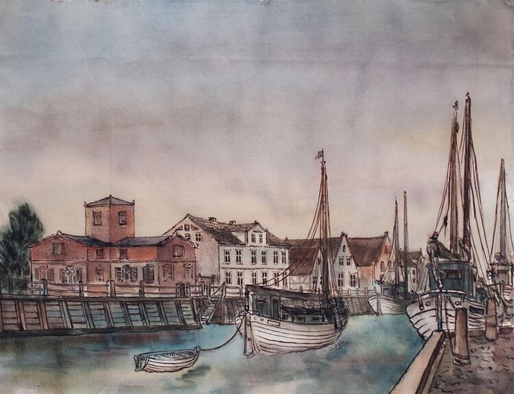 Rainer Krienke - Hafen in Rügenwalde (Darlowo, Polen) - Aquarell - o. J.
