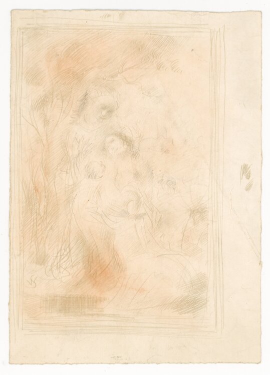 Willi Schmid - Vorstudien Gemälde, Maria mit Kind - o.J. - Bleistift, Rötel Zeichnung