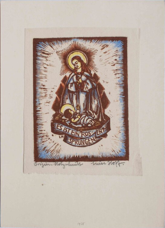 Luise Hoff - Maria mit Christuskind - o.J. - colorierter Holzschnitt