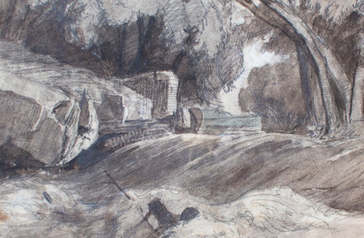 unbekannt - Flußlandschaft - 19. Jh. - lavierte Bleistift Zeichnung