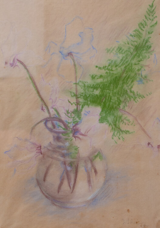 Will Schwarz - Stillleben mit Alpenveilchen - 1938 - Pastellzeichnung auf Tonpapier