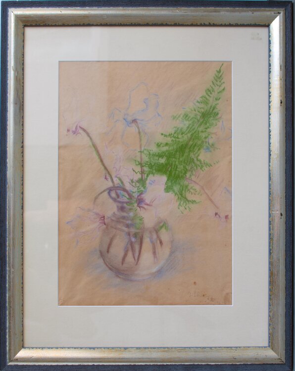Will Schwarz - Stillleben mit Alpenveilchen - 1938 - Pastellzeichnung auf Tonpapier
