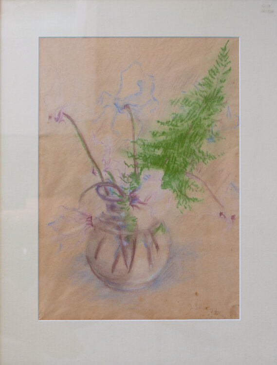 Will Schwarz - Stillleben mit Alpenveilchen - 1938 - Pastellzeichnung auf Tonpapier