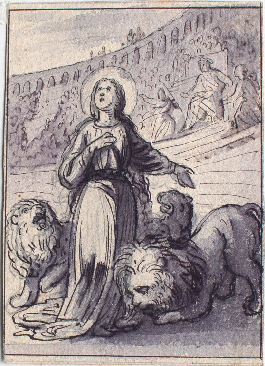 Frans Xaver Kolb - Blandina mit Löwen - 19. Jahrhundert - Feder Zeichnung
