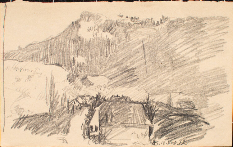 Anton Baur - Berglandschaft mit Haus - 1912 - Bleistift Zeichnung