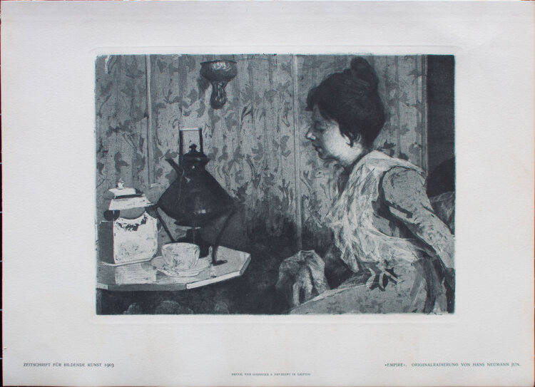 Hans Neumann Junior - Empire, Frauenbildnis mit Teeset - 1903 - Radierung