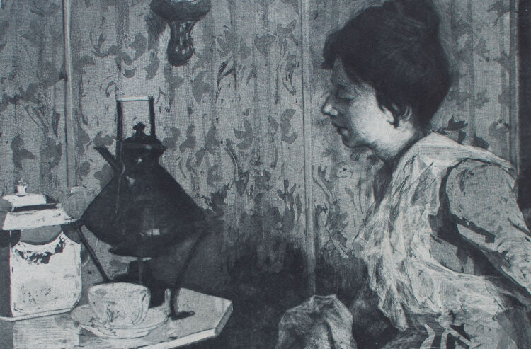 Hans Neumann Junior - Empire, Frauenbildnis mit Teeset - 1903 - Radierung