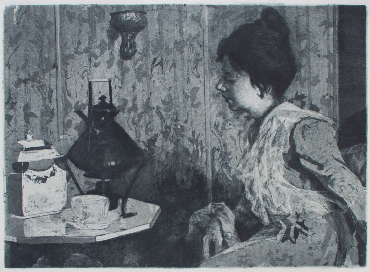 Hans Neumann Junior - Empire, Frauenbildnis mit Teeset - 1903 - Radierung