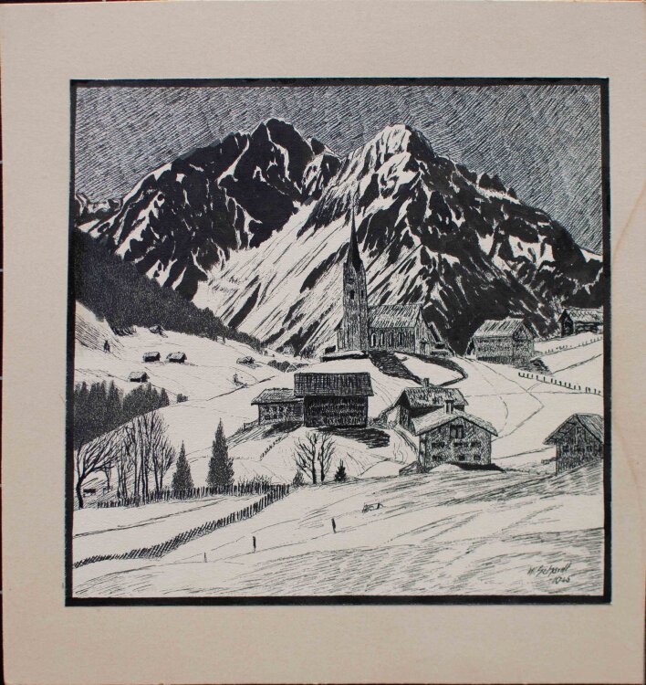 unbekannt - Bergdorf - 1925 - Tusche