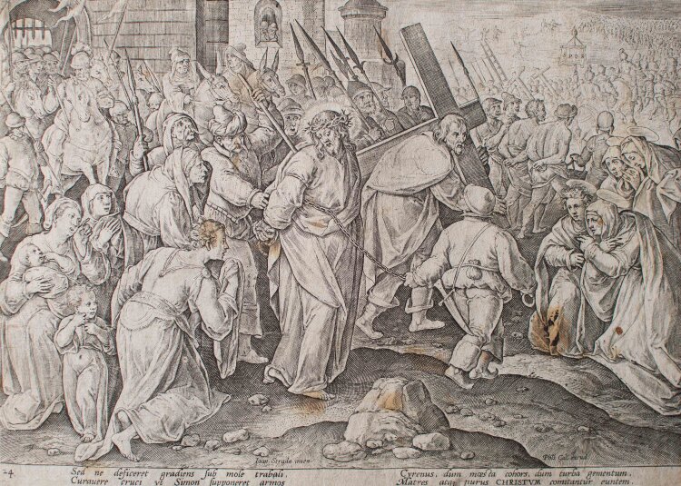 Philipp Galle - Simon von Cyrene hilft Christus das Kreuz zu tragen - 1585-1586 - Kupferstich