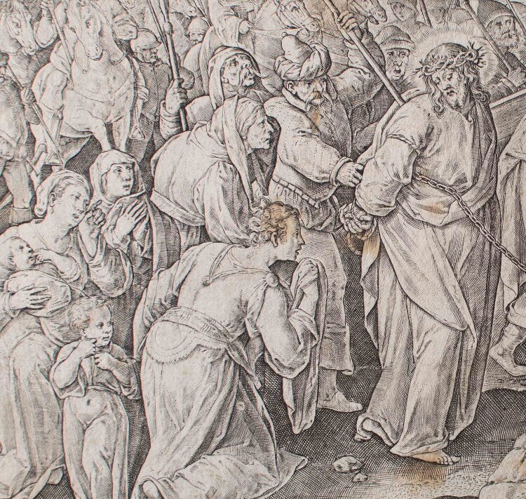 Philipp Galle - Simon von Cyrene hilft Christus das Kreuz zu tragen - 1585-1586 - Kupferstich
