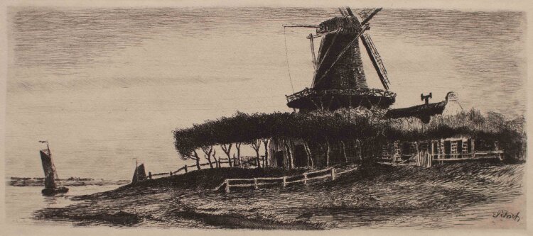 Ernst Petrich - Landschaft mit Windmühle - o.J. - Radierung