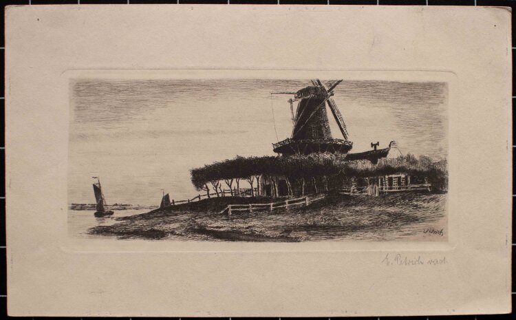 Ernst Petrich - Landschaft mit Windmühle - o.J. - Radierung