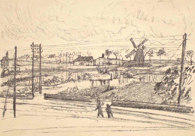 Rudolf Grossmann - Landschaft mit Windmühle - um 1910 - Lithografie